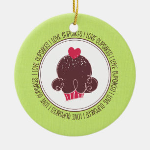 I Love Cupcakes Ceramic Christmas Ornaments