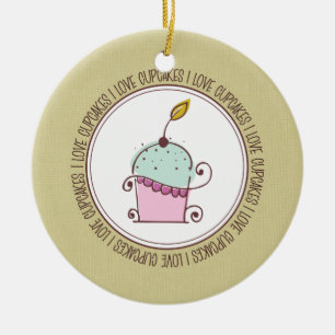 I Love Cupcakes Ceramic Christmas Ornaments