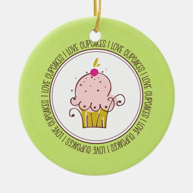 I Love Cupcakes Ceramic Christmas Ornaments (Front)