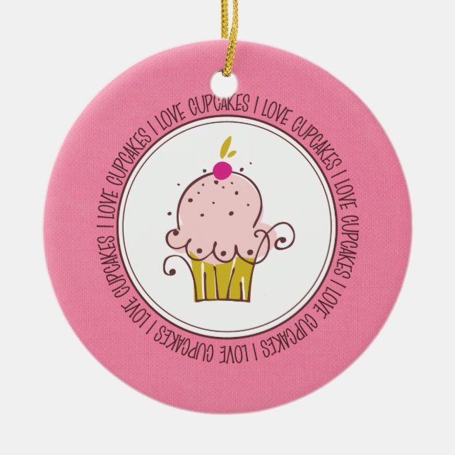 I Love Cupcakes Ceramic Christmas Ornaments (Front)