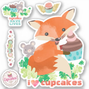 I love cupcakes cute mouse fox frosting face sticker
