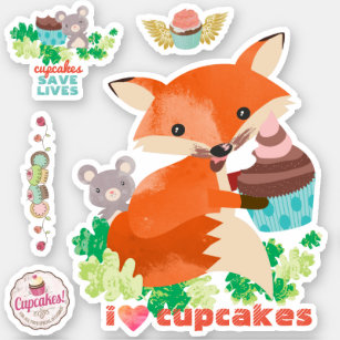 I love cupcakes cute mouse fox frosting face sticker