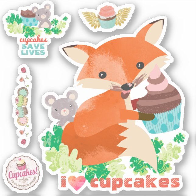 I love cupcakes cute mouse fox frosting face sticker (Front)