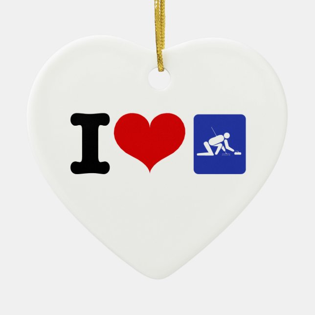 I Love Curling Ceramic Ornament (Front)