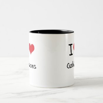 I Love Cushions Two-tone Coffee Mug by giftsilove at Zazzle