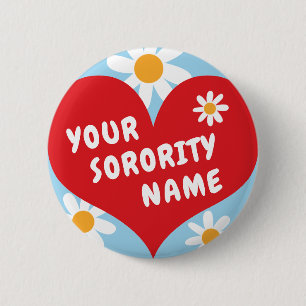 I Love Custom Sorority Name Big Heart Retro Button