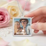 I Love Cute Heart Couples Personalized Silver Plated Necklace<br><div class="desc">A personalized necklace featuring a favorite photo and the couple’s names,  finished with a simple heart to celebrate love,  connection,  and shared moments. Designed by ©2024 Evco Studio www.zazzle.com/store/evcostudio</div>