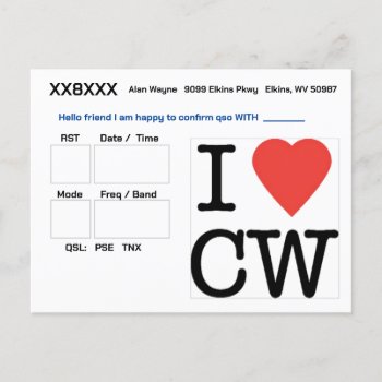I Love Cw Qsl Card by hamgear at Zazzle