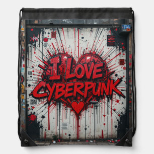 I Love Cyberpunk Graffiti Drawstring Backpack