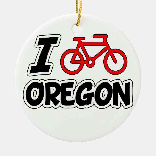 I Love Cycling Oregon Ceramic Ornament (Front)