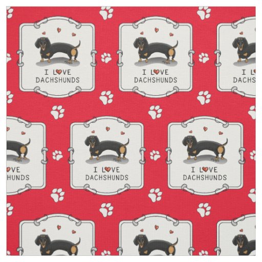 I Love Dachshunds (black and tan) Cute dog Fabric