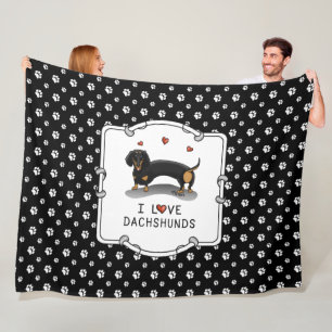 I Love Dachshunds (black and tan) Cute dog Fleece Blanket
