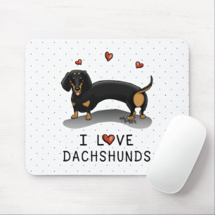 I Love Dachshunds (black and tan) Cute dog Mouse Pad