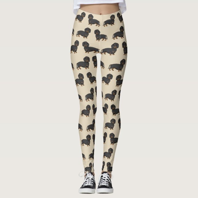 I Love Dachshunds Cute Black Wiener Dog Leggings (Front)