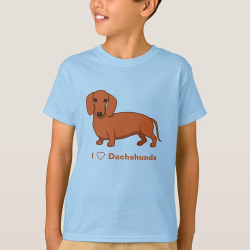 I Love Dachshunds Cute Red Wiener Dog T_Shirt