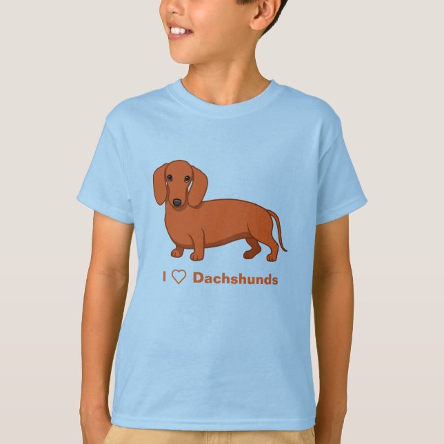 I Love Dachshunds Cute Red Wiener Dog T-Shirt (Front)