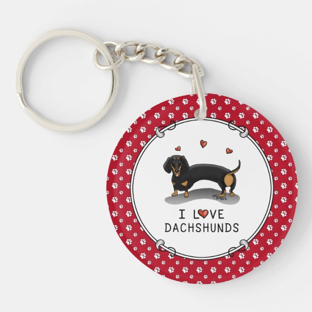I Love Dachshunds Dachsies (black and tan) Cute Keychain (Front)