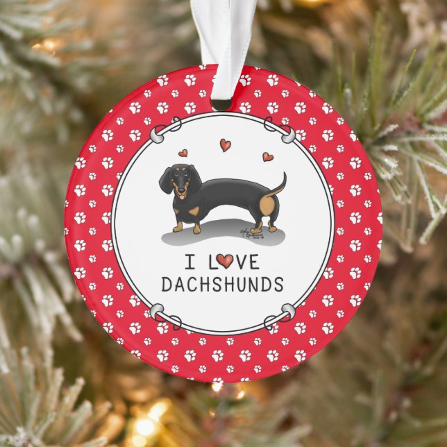 I Love Dachshunds Dachsies (black and tan) Cute Ornament (Tree)
