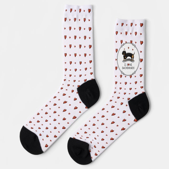 I Love Dachshunds Dachsies (black and tan) Cute Socks (Left)