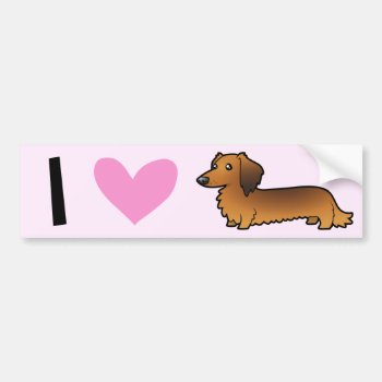 I Love Dachshunds (longhaired) Bumper Sticker by CartoonizeMyPet at Zazzle