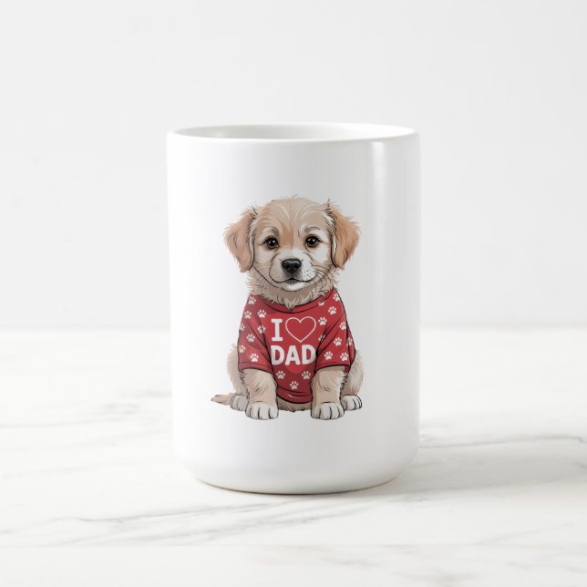 I Love Dad Cute Puppy Dog with Paw Prints Coffee Mug (Center)