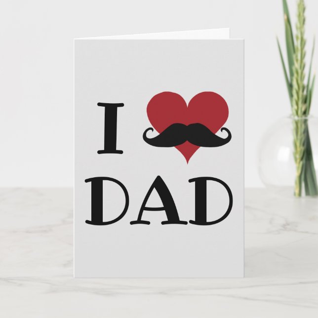 I Love Dad Heart Mustache Red Black Card (Front)
