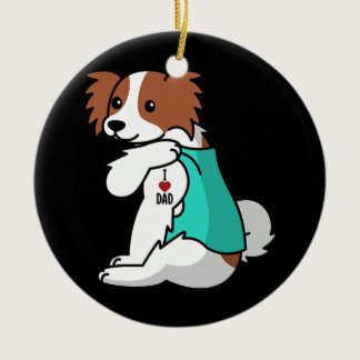 I Love Dad Tattoo Papillon Father Dog  Ceramic Ornament