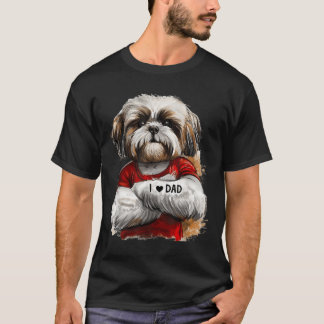 I Love Dad Tattoo Shih Tzu Dad Funny Fathers Day T-Shirt
