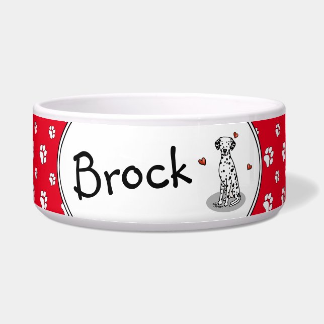 I Love Dalmatians (black 1) Hearts Cute Dog Bowl (Front)