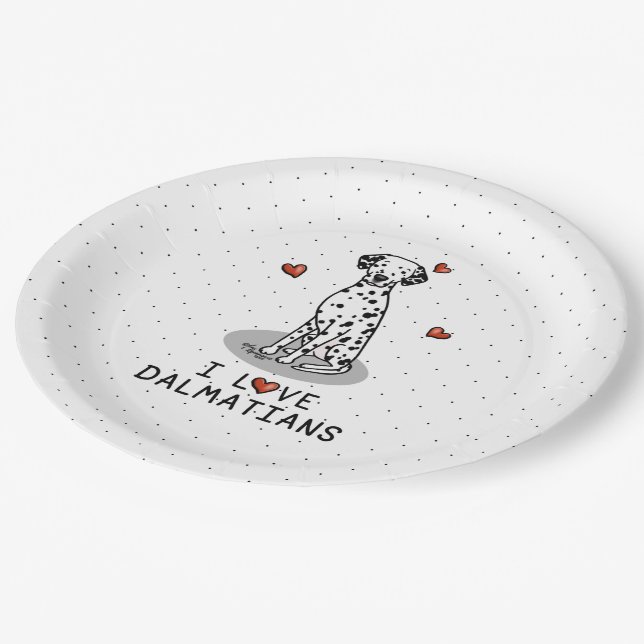 I Love Dalmatians (black 1) Hearts Cute Paper Plates (Angled)