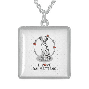I Love Dalmatians (black 1) Hearts Cute Sterling Silver Necklace