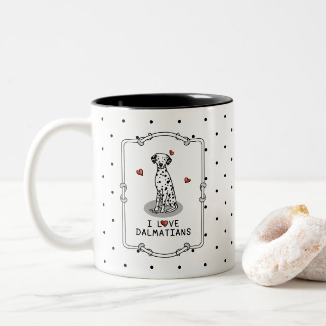 I Love Dalmatians (black 1) Hearts Cute Two-Tone Coffee Mug (With Donut)