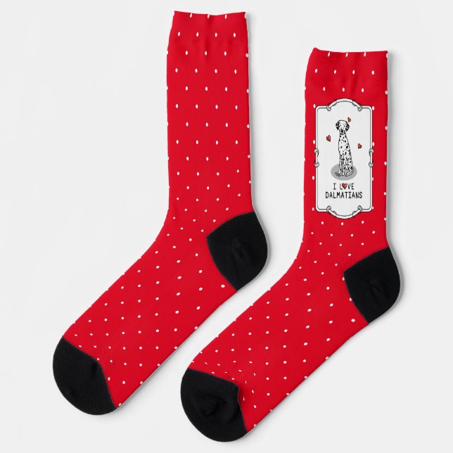 I Love Dalmatians (black 1) Hearts Fun Cute Socks (Left)