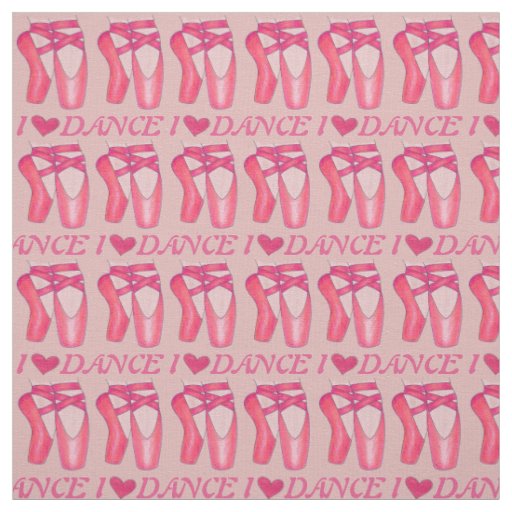 I Love Dance Pink Ballerina Ballet Toe Pointe Shoe Fabric