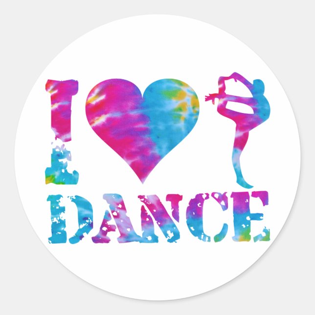 I Love Dance Tie Dye Classic Round Sticker (Front)