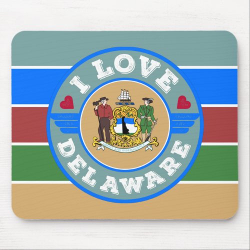 I Love Delaware Retro Stripes State Map and Flag Mouse Pad