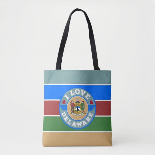 I Love Delaware Retro Stripes State Map and Flag Tote Bag