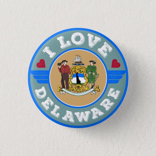I Love Delaware State Map and Flag Button