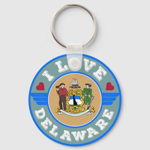 I Love Delaware State Map and Flag Keychain