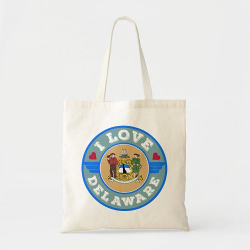 I Love Delaware State Map and Flag Tote Bag