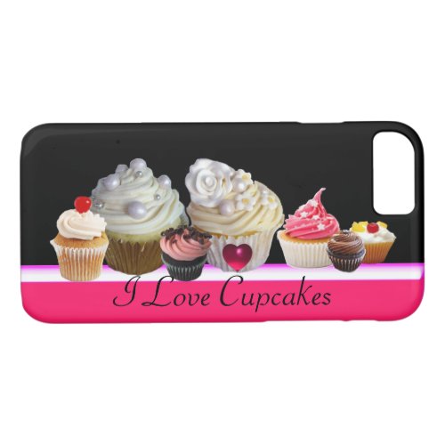 I LOVE DELICIOUS CUPCAKES PinkFuchsia White iPhone 87 Case