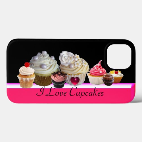 I LOVE DELICIOUS CUPCAKES PinkFuchsia White iPhone 13 Case