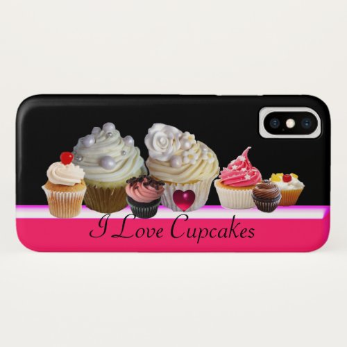 I LOVE DELICIOUS CUPCAKES PinkFuchsia White iPhone X Case