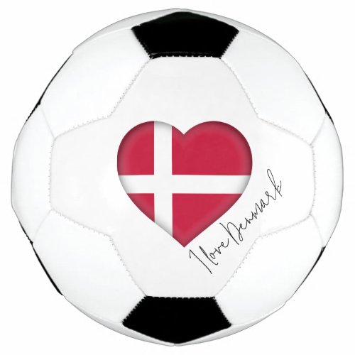 I Love Denmark Flag Colors Heart Soccer Ball