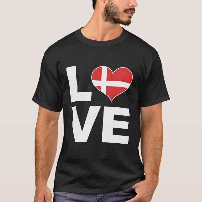 I Love Denmark He Flag Denmark T-Shirt (Front)