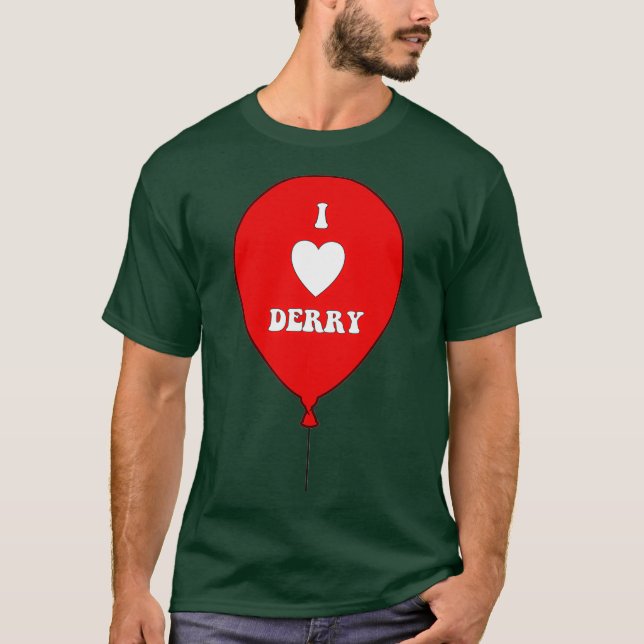 I LOVE DERRY on Red Balloon I Heart Derry Maine T-Shirt (Front)