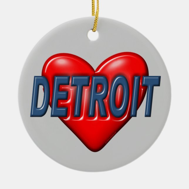 I Love Detroit Ceramic Ornament (Front)