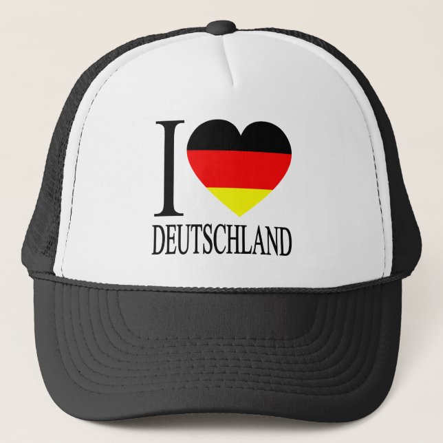 I Love Deutschland Germany German Flag Heart Trucker Hat (Front)