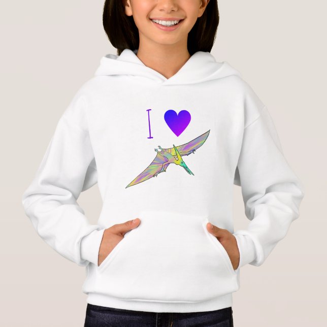 I Love Dinosaur Cute Colorful Flying Pterodactyl Hoodie (Front)