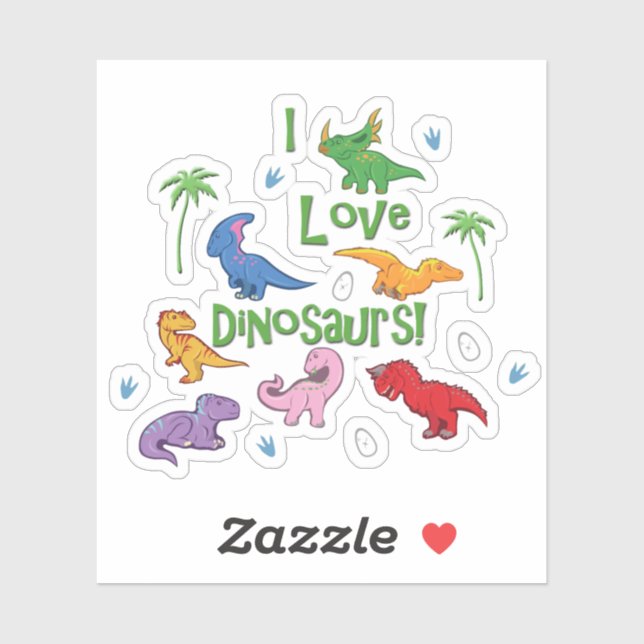 I Love Dinosaurs (Cute) Sticker (Sheet)